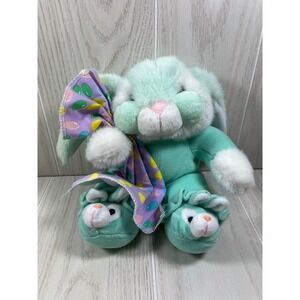 Commonwealth green plush Easter bunny rabbit slippers pajamas jellybean blanket